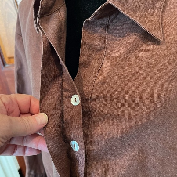 Edward Shirt Womens 1X Brown 100% Irish Linen 3/4 Sleeve Collared tunic Brown - Picture 2 of 11